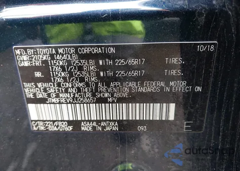 2018 Toyota Rav4 Le from USA, damaged, VIN JTMBFREV9JJ258657